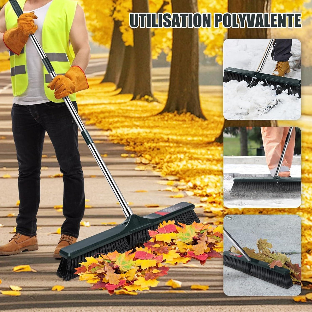 Straßenbesen mit Stiel 60 cm Breite Borsten verstellbarer Griff