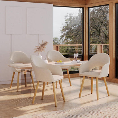 Esszimmerstühle Beige 2er Set mit Samt & Holzbeinen