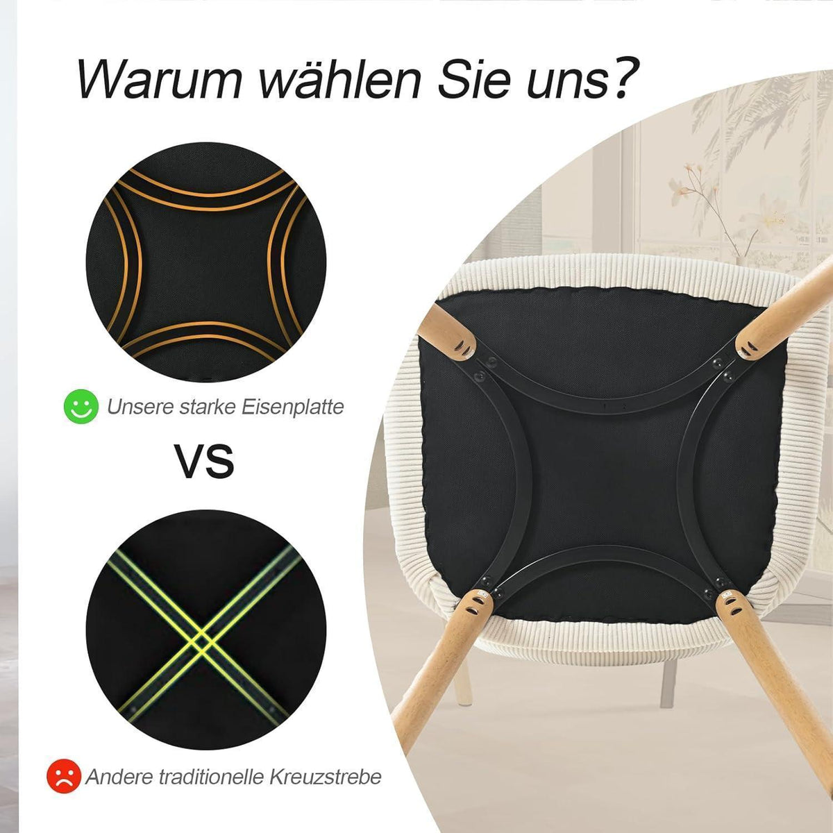 Esszimmerstuhl Cord Beige Holzbeine – 2er Set mit Armlehne