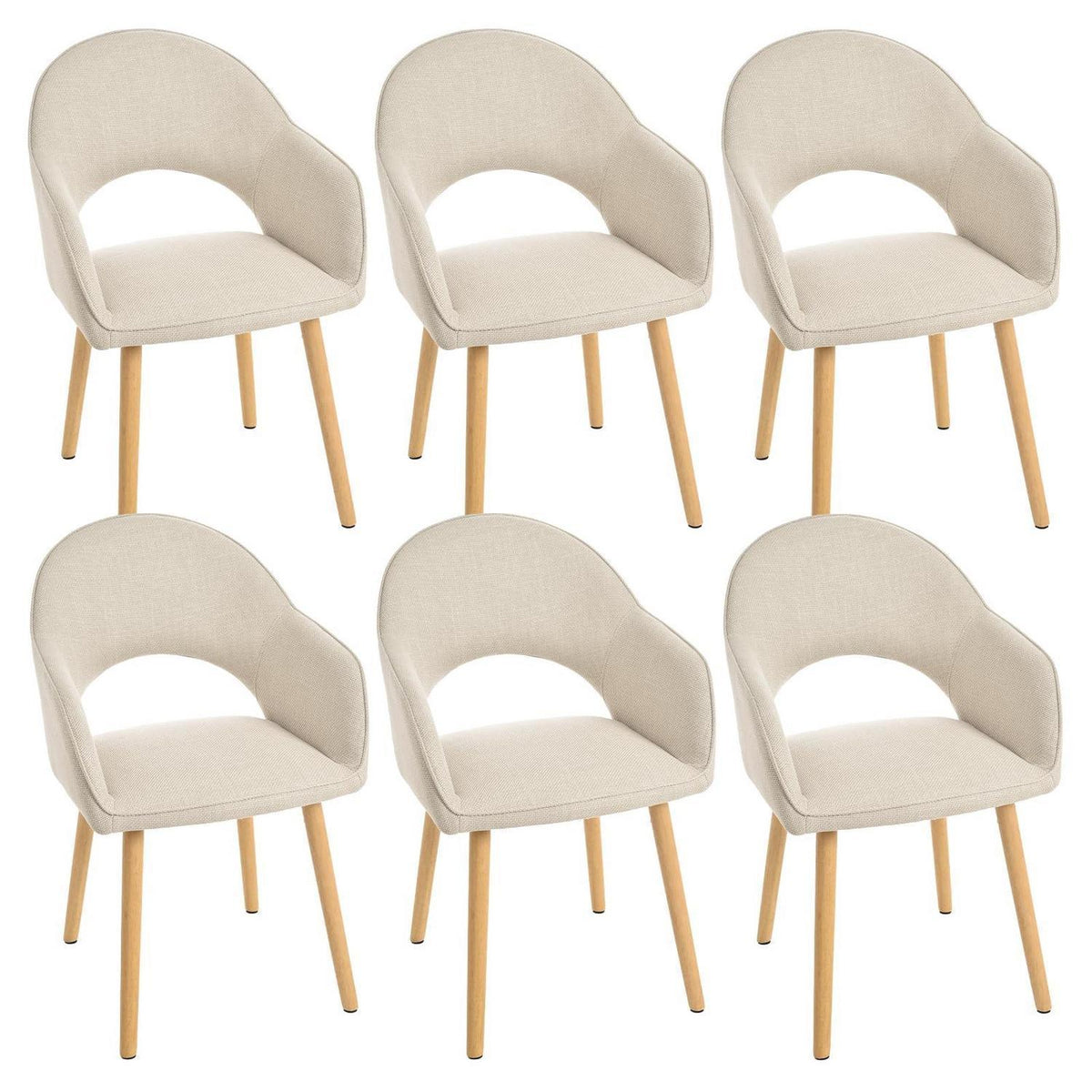 Esszimmerstühle 6er Set Beige mit Armlehne & Holzbeinen