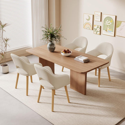 Esszimmerstühle Set Beige Holzbeine mit Armlehne – 4er Set