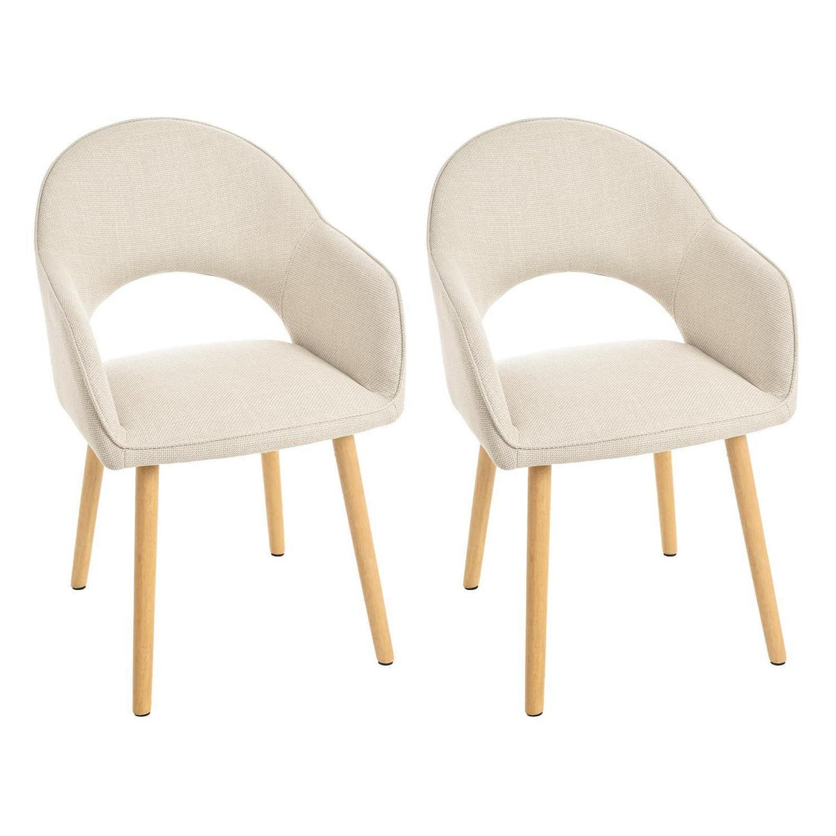 Esszimmerstühle 2er Set Beige mit Armlehne & Holzbeinen