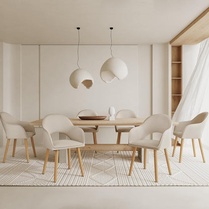 Esszimmerstühle 2er Set Beige mit Armlehne & Holzbeinen