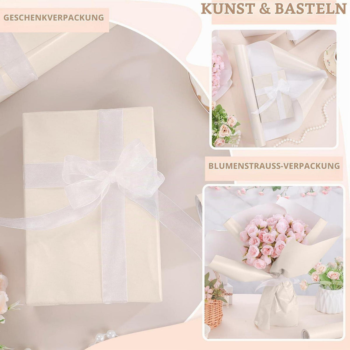 Geschenkpapier Perlglanz cremeweiß 43cm x 12m