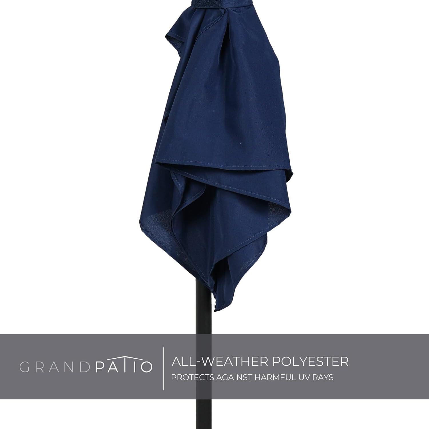 Großer Patio Sonnenschirm 6 Rippen UV-Schutz Marineblau 183x134 cm