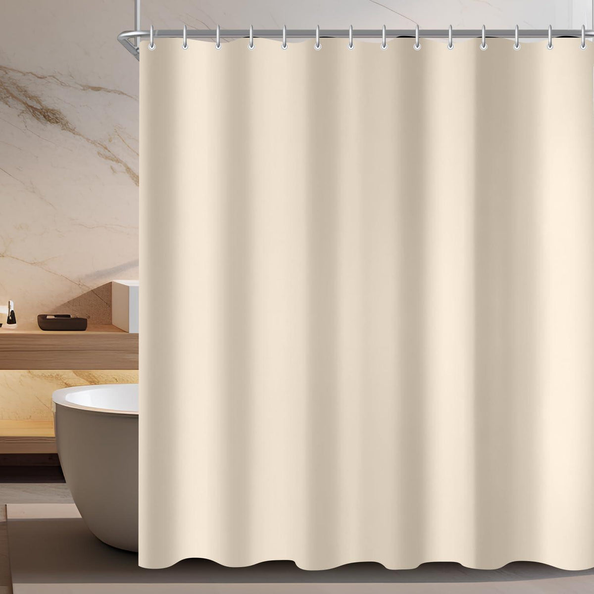 Textil Duschvorhang Beige 180x220cm Beschwerter Saum Wasserabweisend