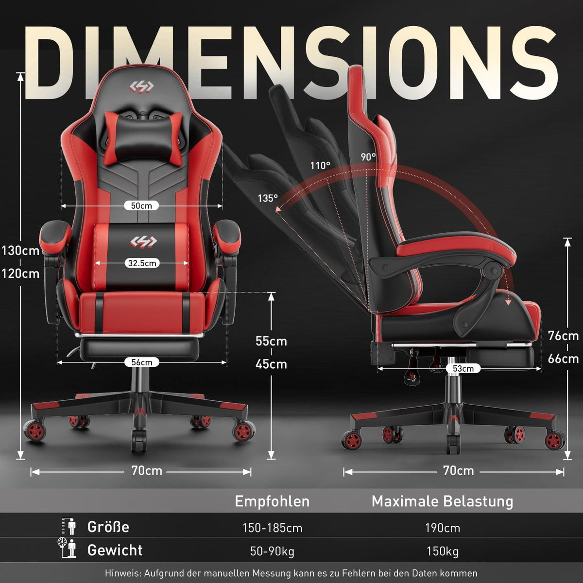 Ergonomischer Gaming Stuhl mit Komfortpolsterung, Schwarz-Rot