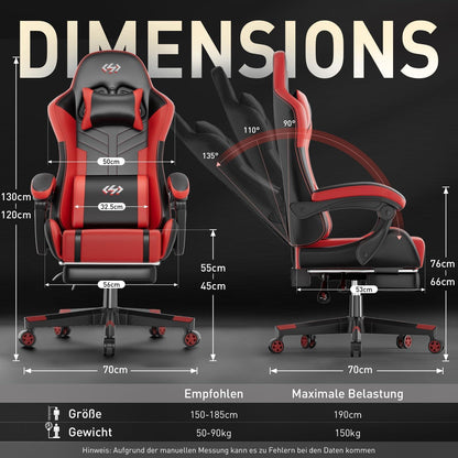 Ergonomischer Gaming Stuhl mit Komfortpolsterung, Schwarz-Rot