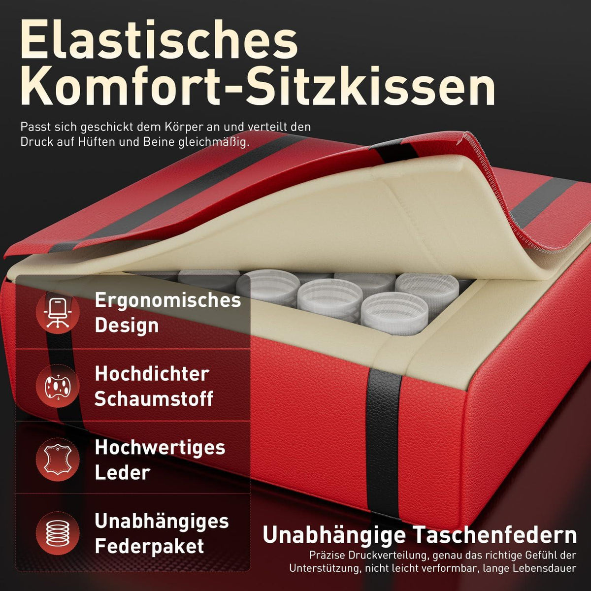 Gaming Stuhl Ergonomisch Racing Gamer Schwarz-Rot 150 kg