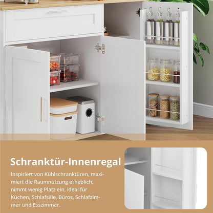 Mobiler Küchentisch Klappbar Eiche | Multifunktionaler Servierwagen mit Schrank