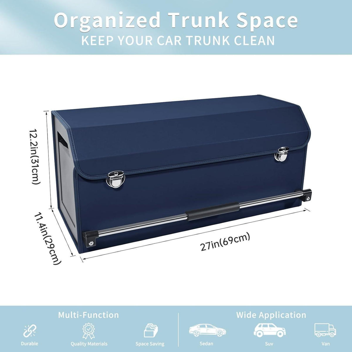 60L Kofferraum Organizer mit Deckel – Blau in Lederoptik