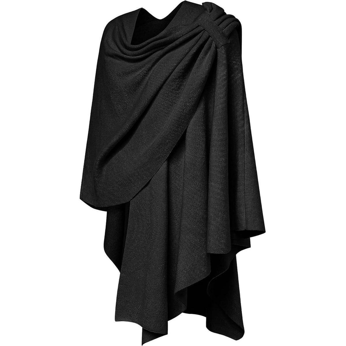 Damen Poncho Schal kuschelweich, Strick Cape Cardigan Schwarz