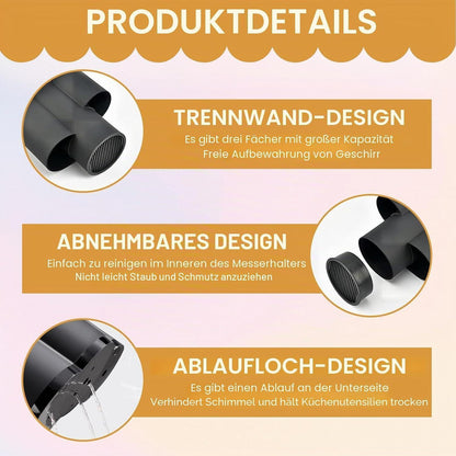 3in1 Messerblock Schwarz | Messerhalter für Küche & Utensilien