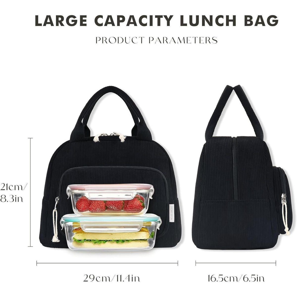 Isolierte Lunchtasche für Damen & Herren – Schwarz
