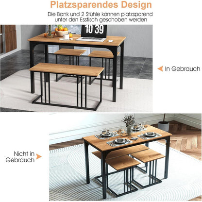 Esszimmer Set 4-teilig mit Tisch, Bank & Hockern (Natur)