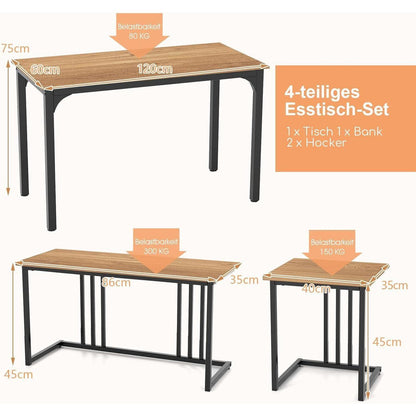 Esszimmer Set 4-teilig mit Tisch, Bank & Hockern (Natur)