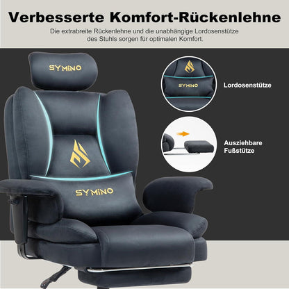 Ergonomischer Gaming Stuhl Bürostuhl mit Fußstütze, 130kg, Grau