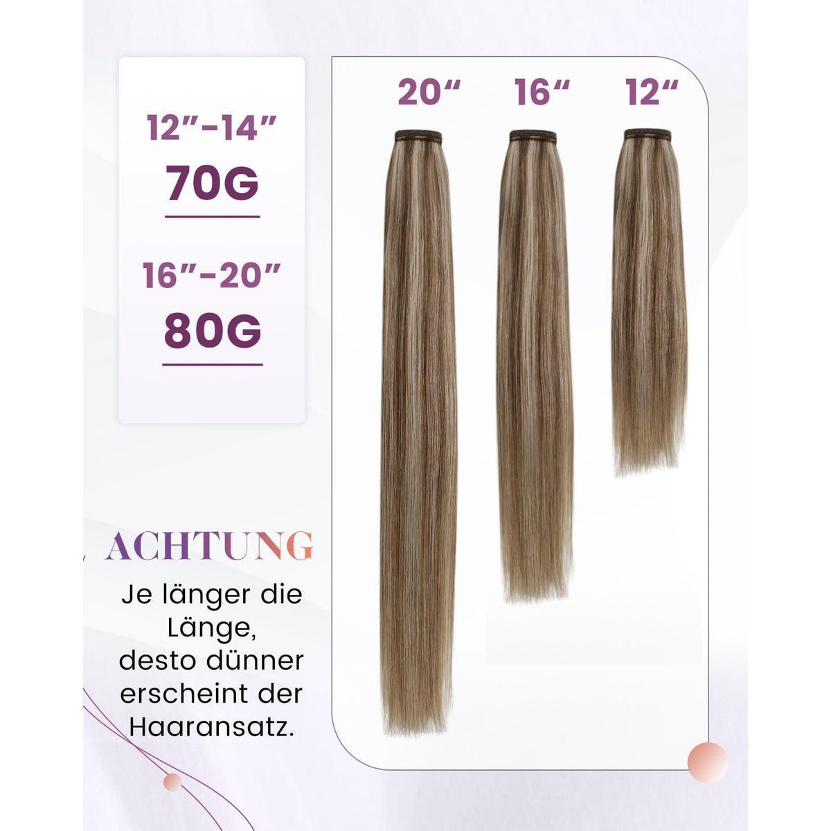 Echthaar Zopfverlängerung Braun mit Highlights 45cm