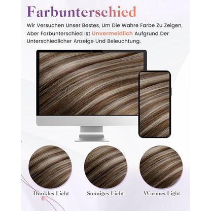 Echthaar Zopfverlängerung Braun mit Highlights 45cm