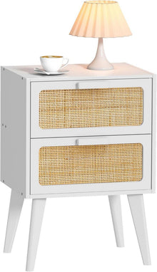 Nachttisch aus Holz mit Rattan Schubladen - Boho Nachttisch