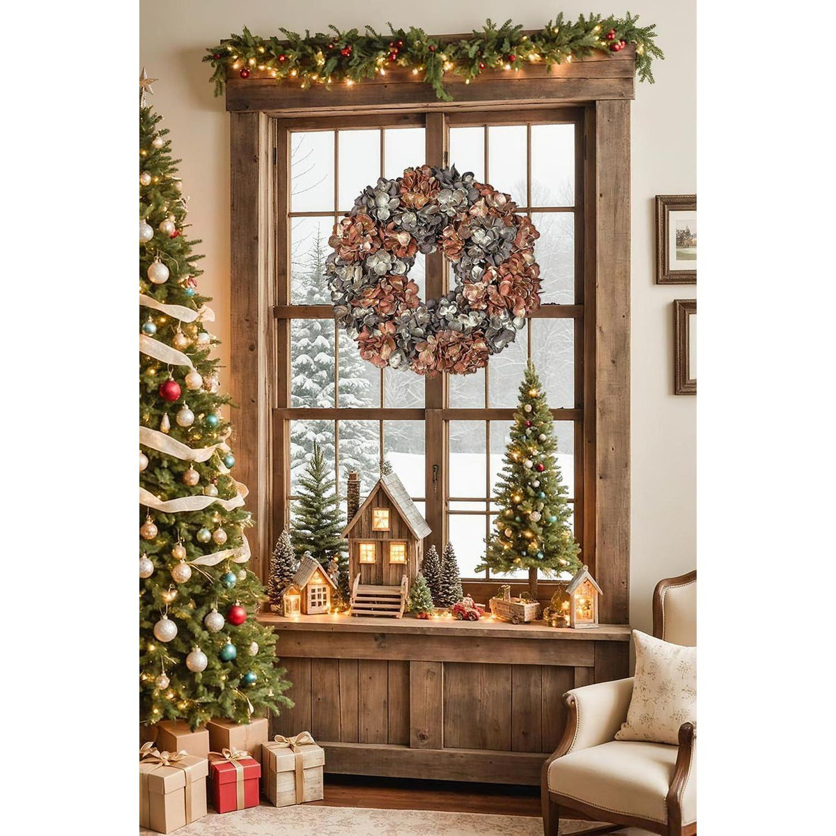 Künstlicher Hortensienkranz 61cm Braun für Weihnachten