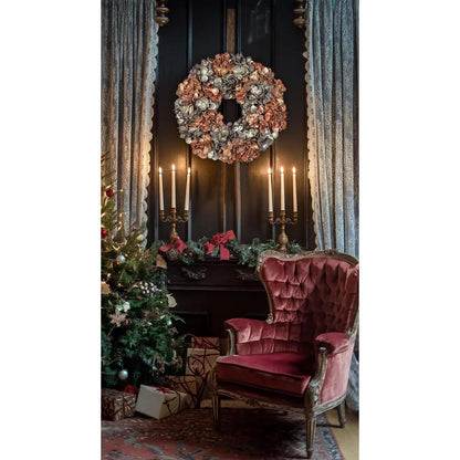 Künstlicher Hortensienkranz 61cm Braun für Weihnachten