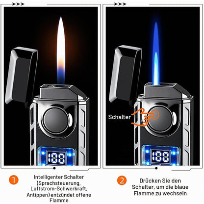 Metall Doppelflammenfeuerzeug mit Sichtfenster & Nachfüllbar