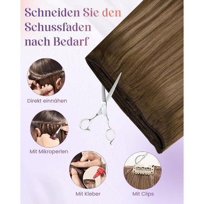 Echthaar Tressen Zum Einnähen Balayage Braun Ombre Gold