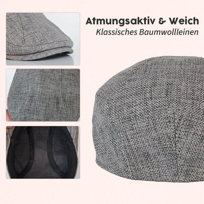 Schiebermütze Herren Baumwolle Leinen Grau - Gatsby Flatcap Newsboy Cap