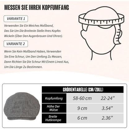 Schiebermütze Herren Baumwolle Leinen Grau - Gatsby Flatcap Newsboy Cap