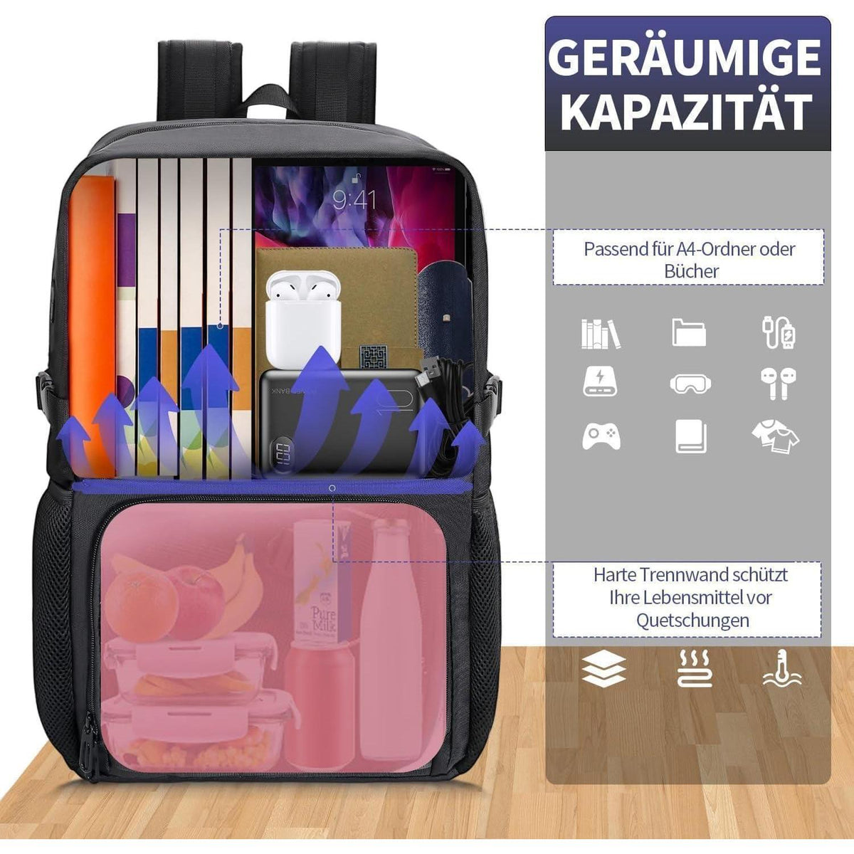 17.3 Zoll Laptop Rucksack mit Kühlfach & Molle-System Schwarz