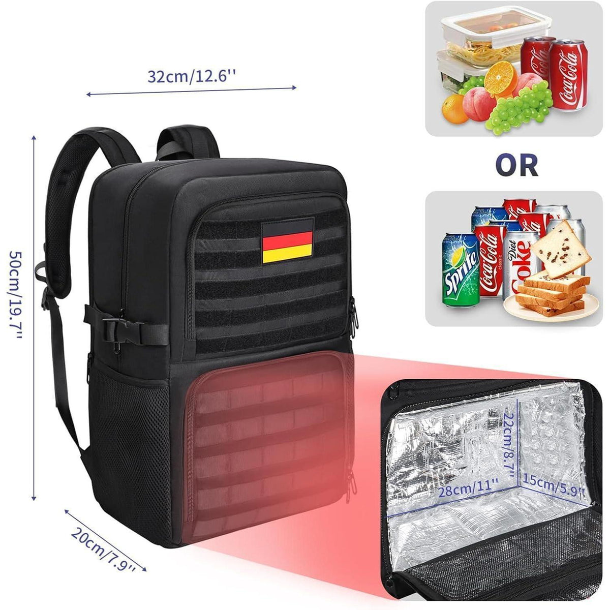 17.3 Zoll Laptop Rucksack mit Kühlfach & Molle-System Schwarz