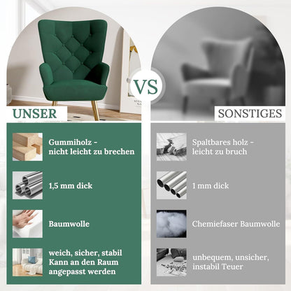 2er-Set Sessel mit Metallbeinen, Grün