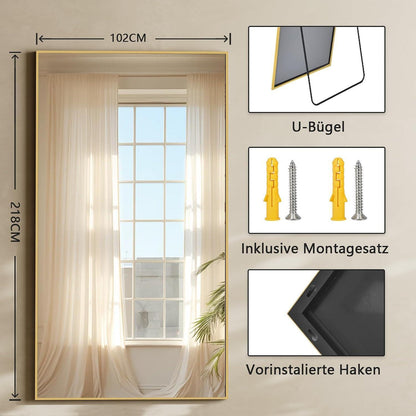 Großer Ganzkörperspiegel 102x218 cm – Stand- & Wandspiegel Gold