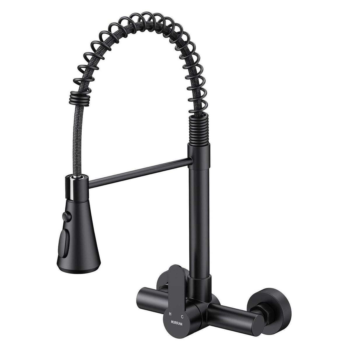 Küchenarmatur Wandmontage Schwarz Matt mit Flexibler Brause