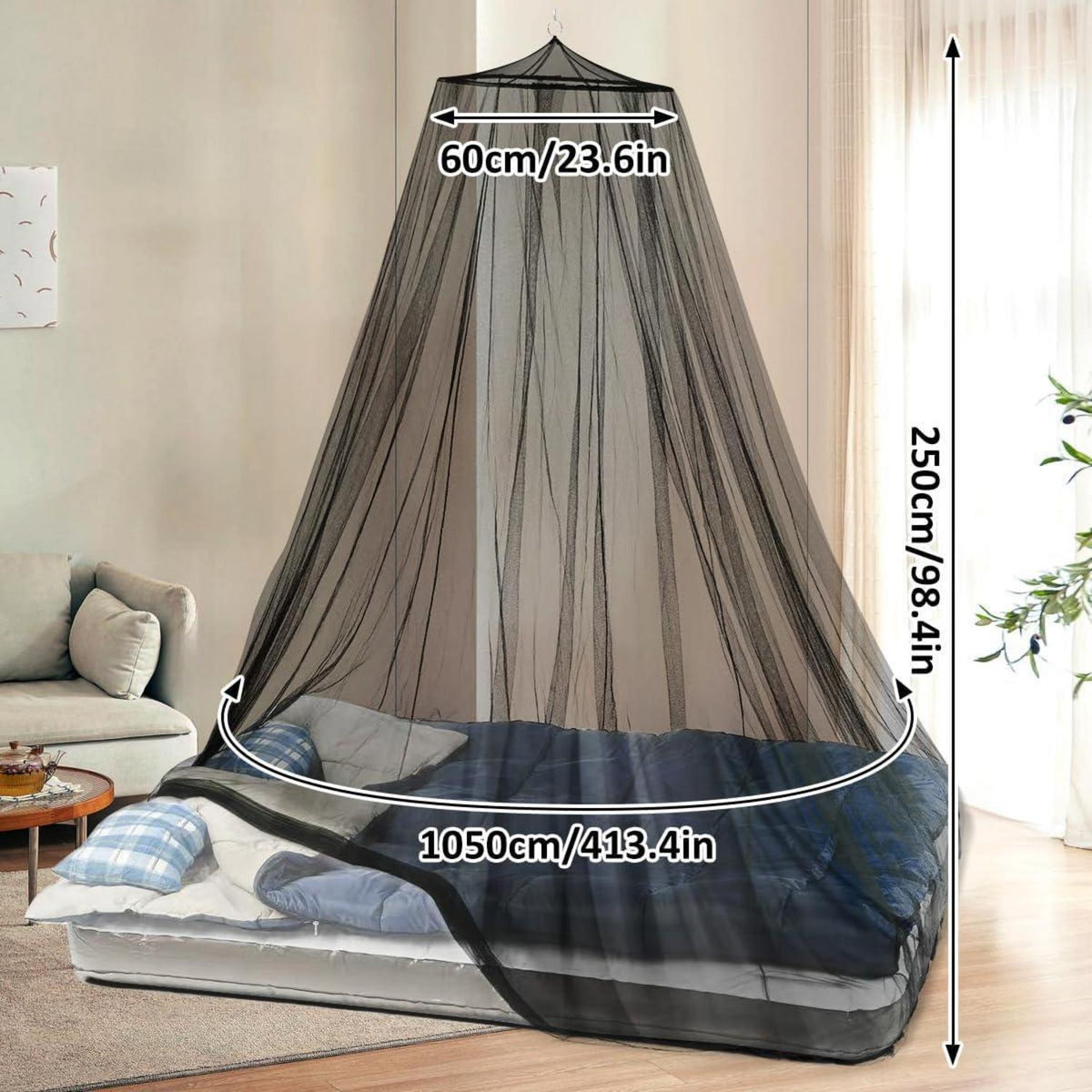 Moskitonetz Doppelbett & Einzelbett Schwarz 0.6x2.5x10.5m