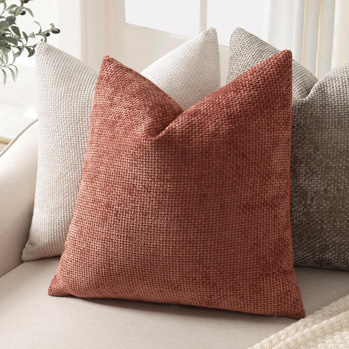 Herbst Kissenbezug 2er Set 45x45 - Gebranntes Orange Chenille