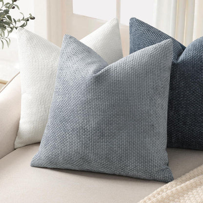 Chenille Kissenbezug 50x50 - Staubblau, 2er Set