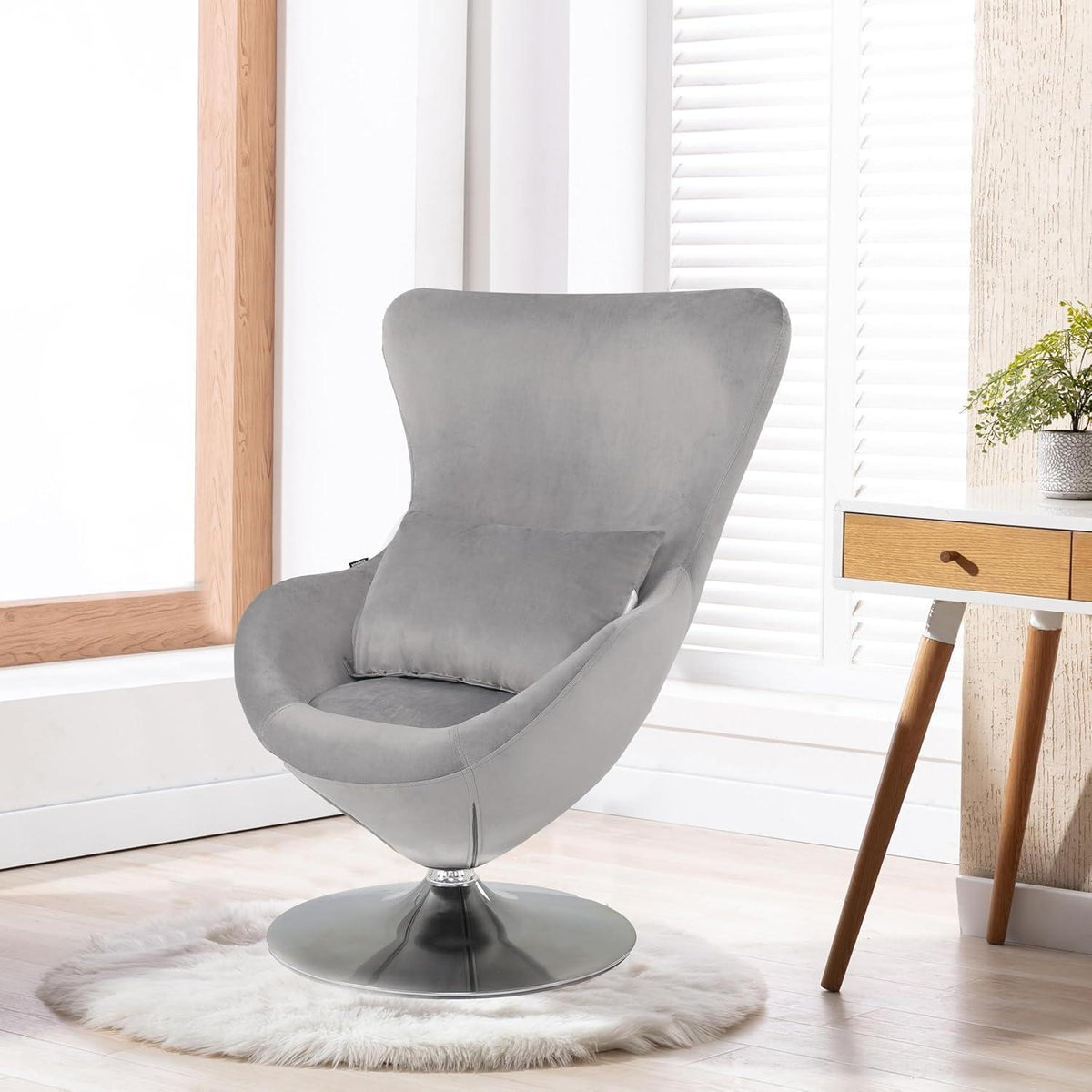 Drehbarer Samt Sessel | Bequemer Loungesessel Retro Design Hellgrau