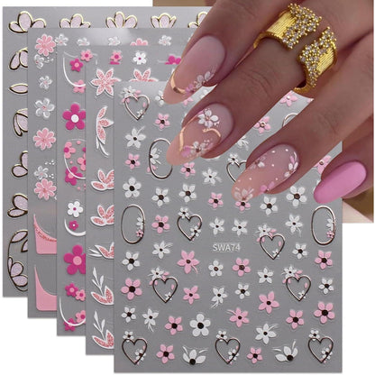 Nagelsticker Blume 9 Blatt – Floral Nail Art Aufkleber