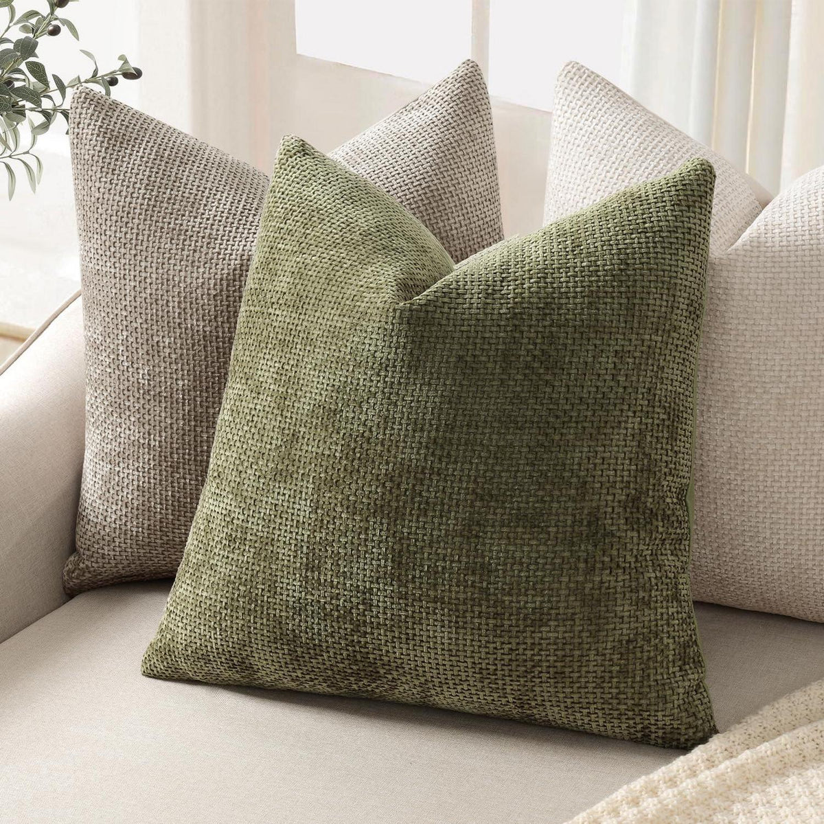 2x Kissenbezug 40x40 Olivgrün - Chenille Sofakissen