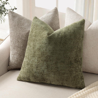 2x Kissenbezug 40x40 Olivgrün - Chenille Sofakissen