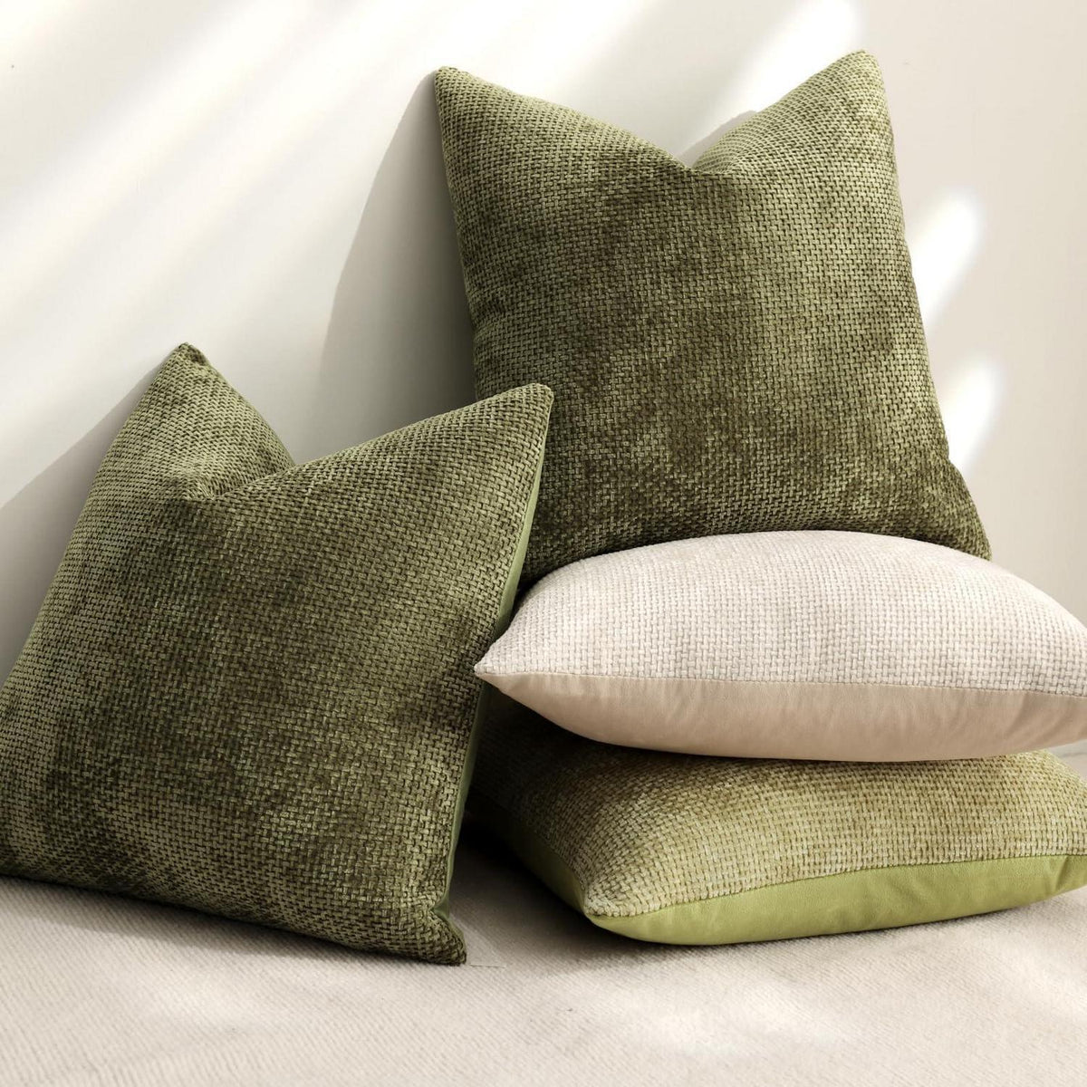 2x Kissenbezug 40x40 Olivgrün - Chenille Sofakissen