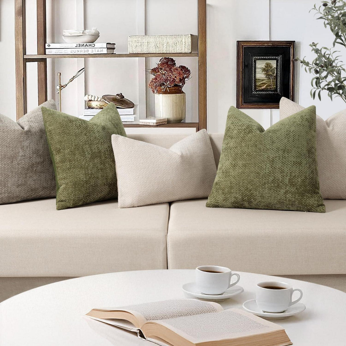 2x Kissenbezug 40x40 Olivgrün - Chenille Sofakissen