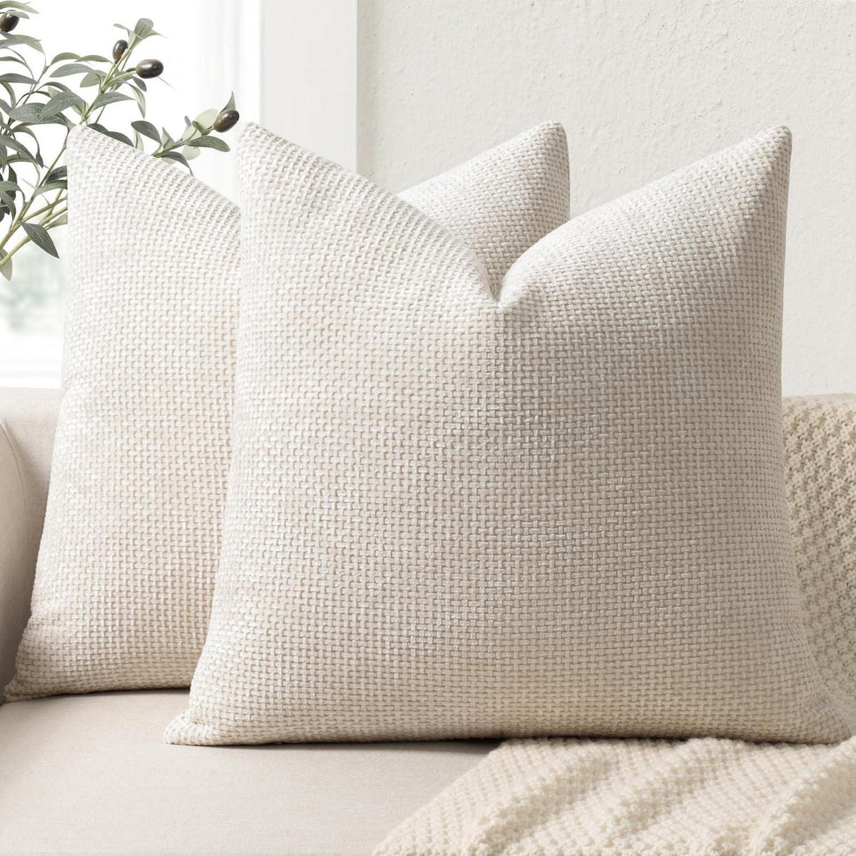 Chenille Kissenbezüge 60x60 - 2er Set Beige