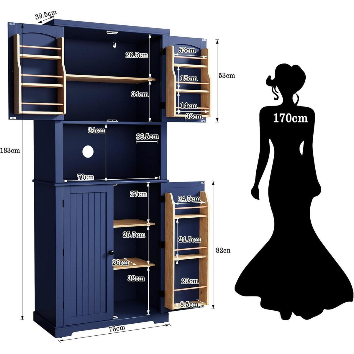 Blauer Küchenschrank mit Arbeitsplatte & Regalen – Esszimmerbuffet