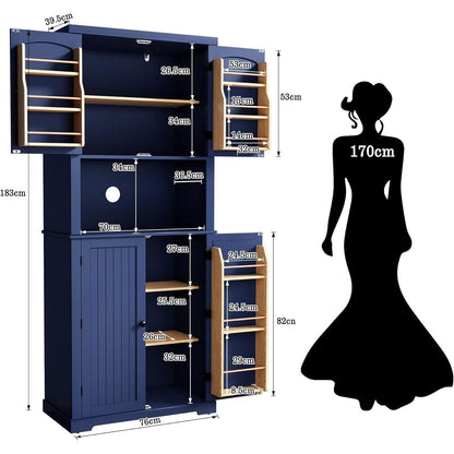 Blauer Küchenschrank mit Arbeitsplatte & Regalen – Esszimmerbuffet