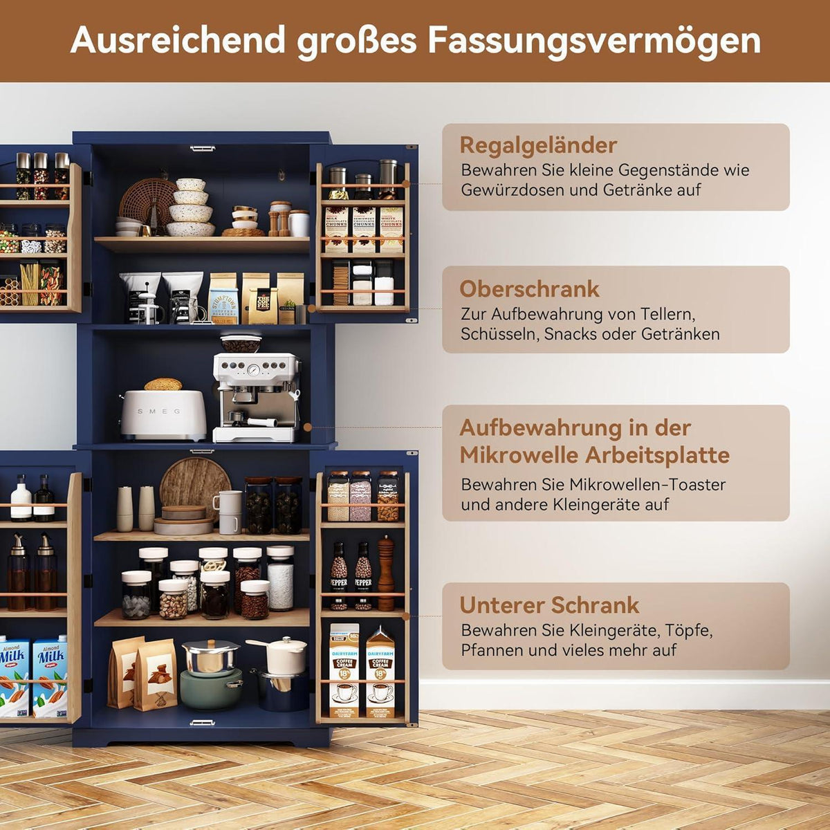 Blauer Küchenschrank mit Arbeitsplatte & Regalen – Esszimmerbuffet