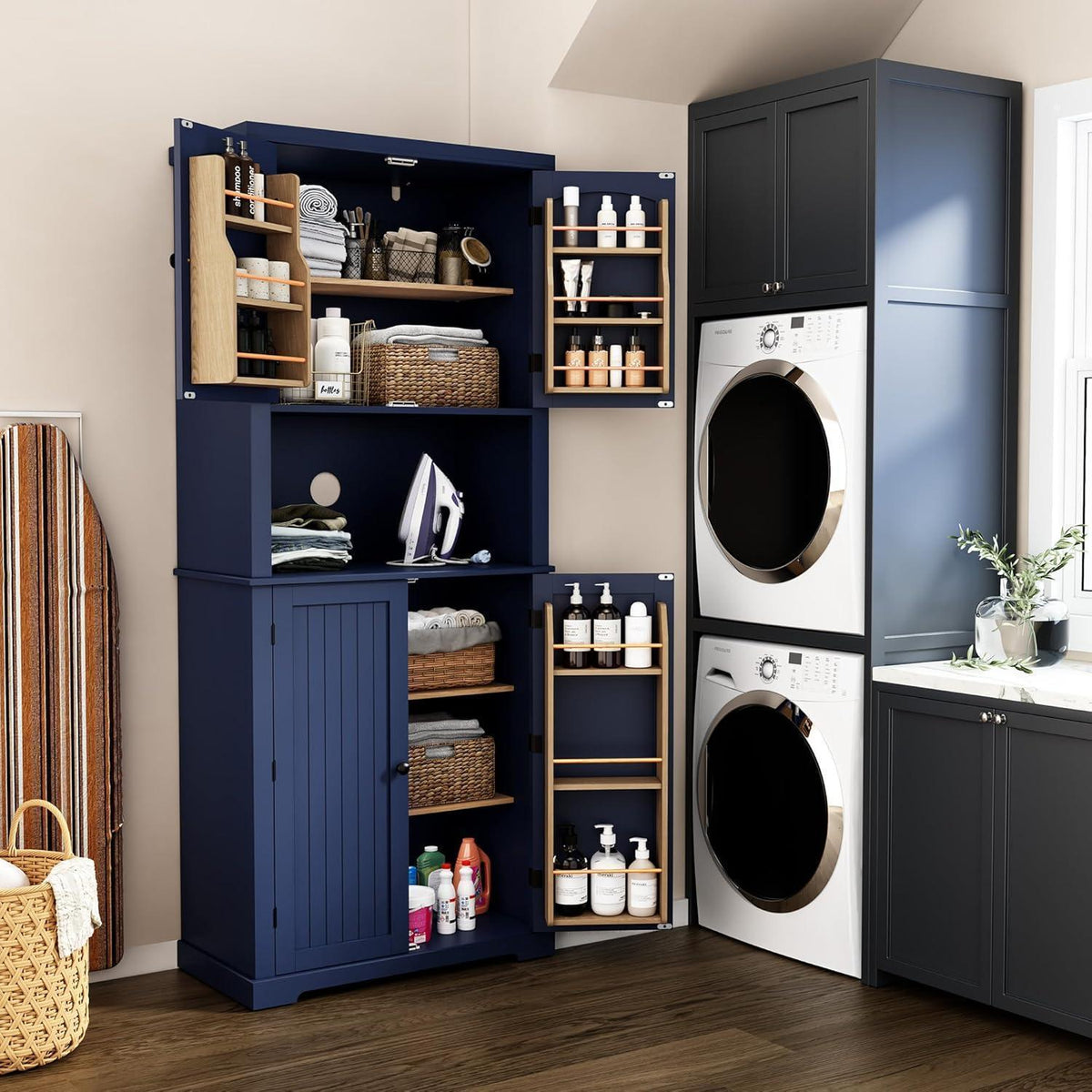 Blauer Küchenschrank mit Arbeitsplatte & Regalen – Esszimmerbuffet