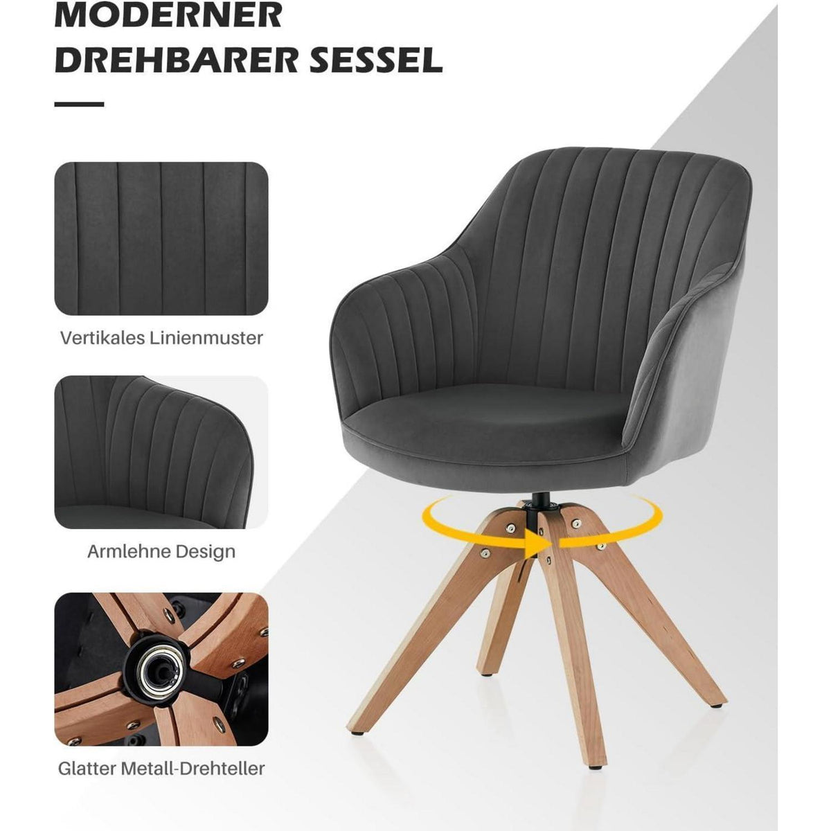 Drehbarer Samt-Sessel Grau – Bequem & Vielseitig für Wohnzimmer
